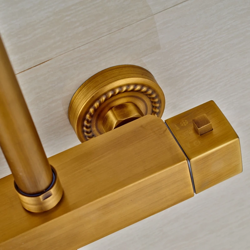 Двойные ручки античная латунь термостатический смеситель для душа Поворотный