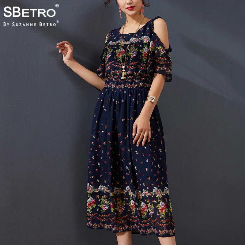 SBetro платья женские вечерние шифоновый с цветочным рисунком совок шеи холодное