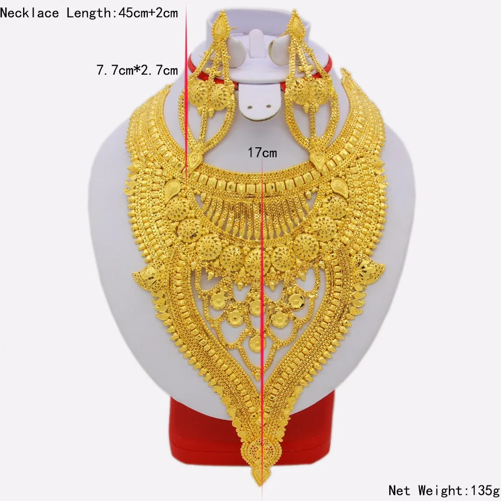 Набор украшений для женщин ожерелье и серьги из Дубаи золотого цвета с медью