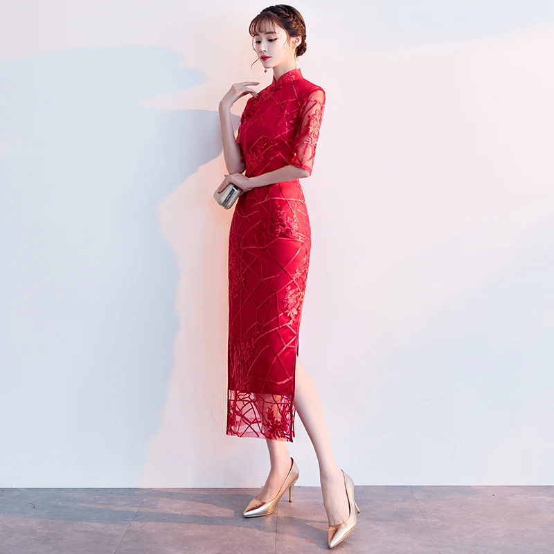 Платье для свадебного гостя платье с вышивкой в китайском стиле Qipao Ципао