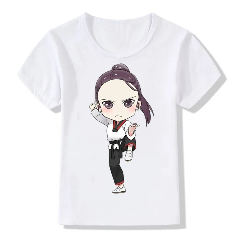Новинка; футболка с рисунком тхэквондо; топы для маленьких девочек; летняя футболка для От 1 до 12 лет