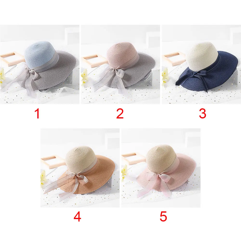 Для женщин девочек Летняя уличная Ассорти Цвета лук узел ленты Соломенная шляпка