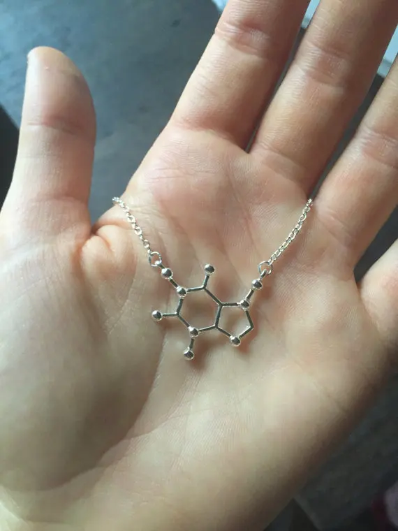 Serotonin Caffeine Molecule Necklace Chemistry Science Structure Element Coffee Tea Molecular Pendant Chain Necklaces | Украшения и
