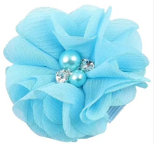 Синий 18 шт Pearl Rhinestone шифон цветы аксессуары для волос ручной работы букет цветы оформление нет заколки для оголовье T172 - Цвет: Синий