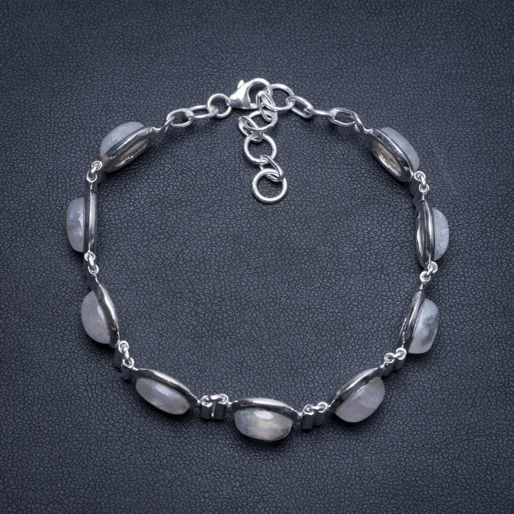 

Natural Rainbow Moonstone Handmade Vintage 925 Sterling Silver Bracelet 6 1/2-7 3/4" S1965