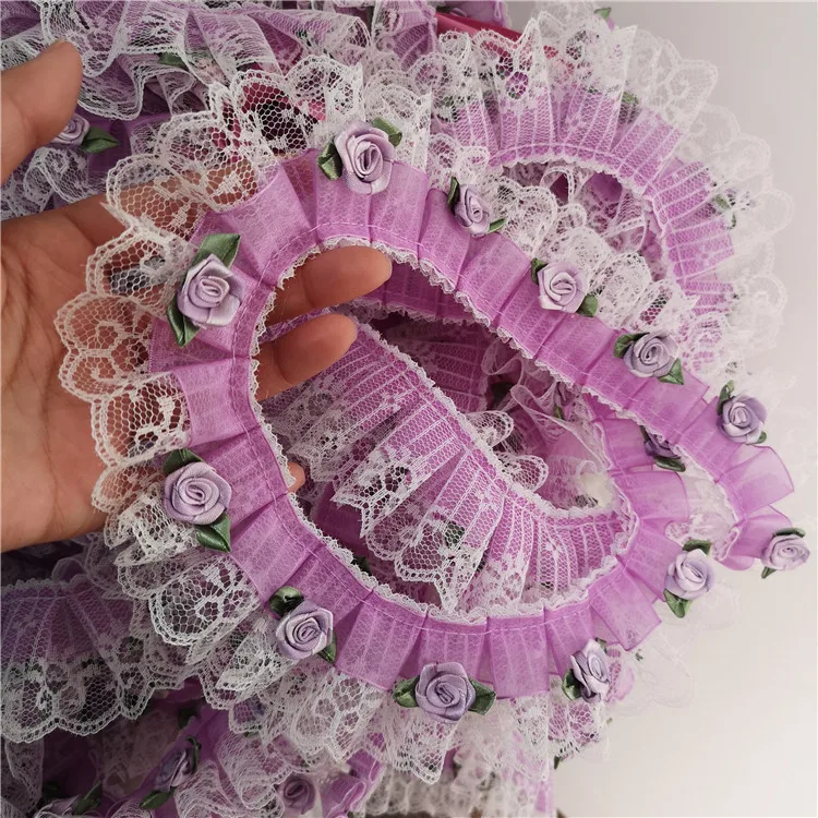 Роскошная кружевная ткань 5 см лента 3D Цветочная аппликация в виде розы блестящее