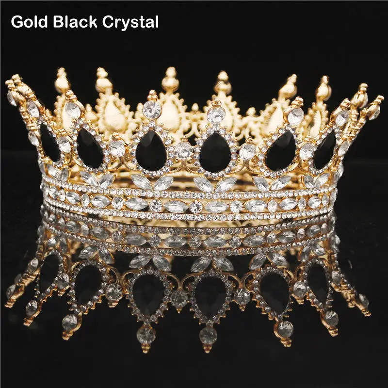 Gold Black Барокко Королева Король невесты тиара Корона головной убор выпускного вечера свадебные диадемы и короны Театрализованное украшение для волос аксессуары - Окраска металла: Gold Black