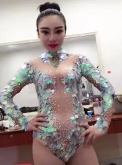 short bodysuit Костюм Русалки с большими блестками, сексуальные леггинсы, комбинезон с кристаллами, костюм для вечеринки, сценический костюм, стразы, большой стрейч-комбинезоны - Цвет: short bodysuit