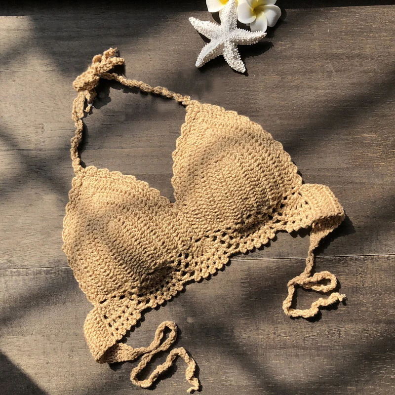 Женский кроше кружевной топ на бретельках с бретельками Bralette Boho Bralet бюстгальтер