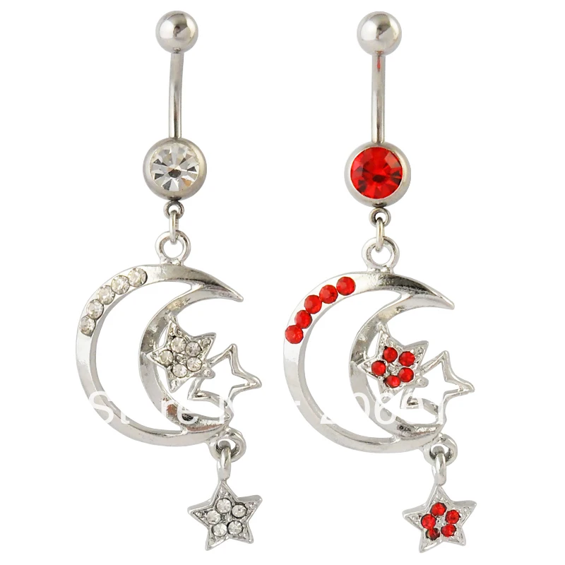 5 шт./партия оптовая продажа, кольцо для пупка с Луной и звездой, кольцо для пирсинга живота, ювелирные изделия без никеля