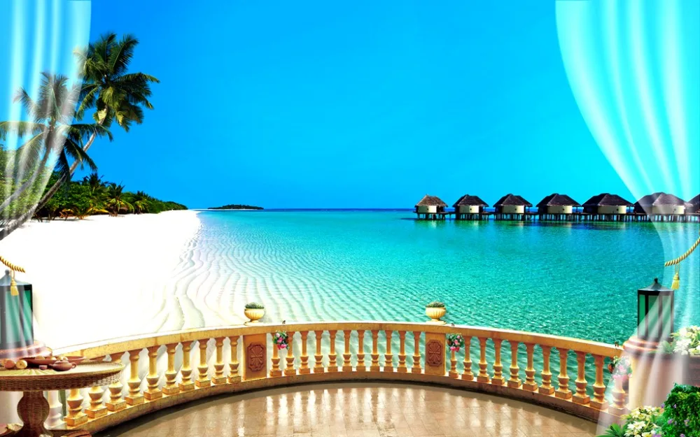 

Beach scenery Bedding room 3D Curtains 3D Window Curtains For Bedding room Home Decoration
