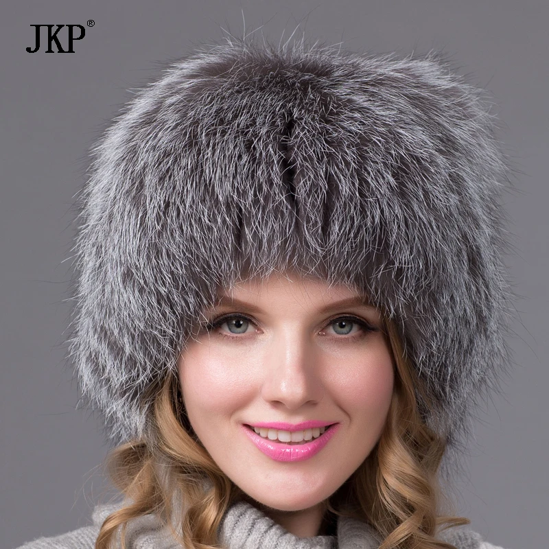 Woman Fox Fur Hat With Fur Ear Cap Protection Cover and Copious Liner Winter Warm Knit Hat Fur Selling HHY-17