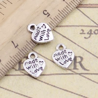 30pcs charms heart made with love 12x10mm tibetan bronze silver color pendants antique jewelry making diy handmade craft