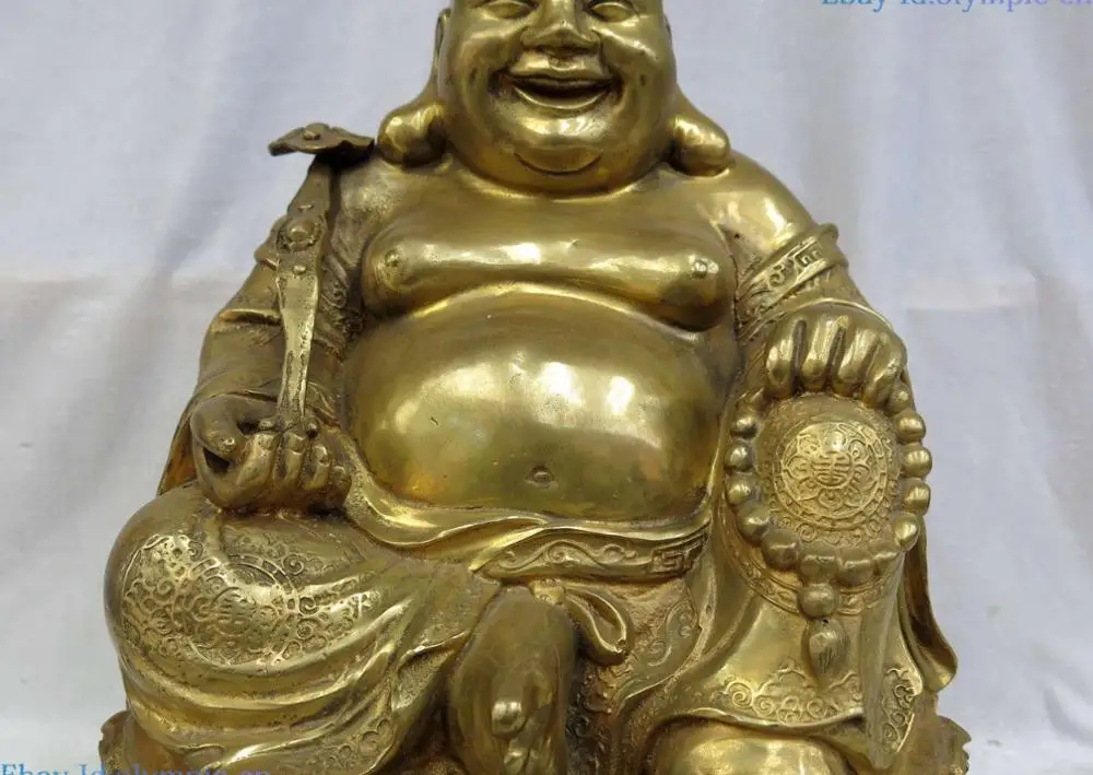 12&quot China brass copper sculpture carved as one wishes Maitreya Buddha Statue | Дом и сад