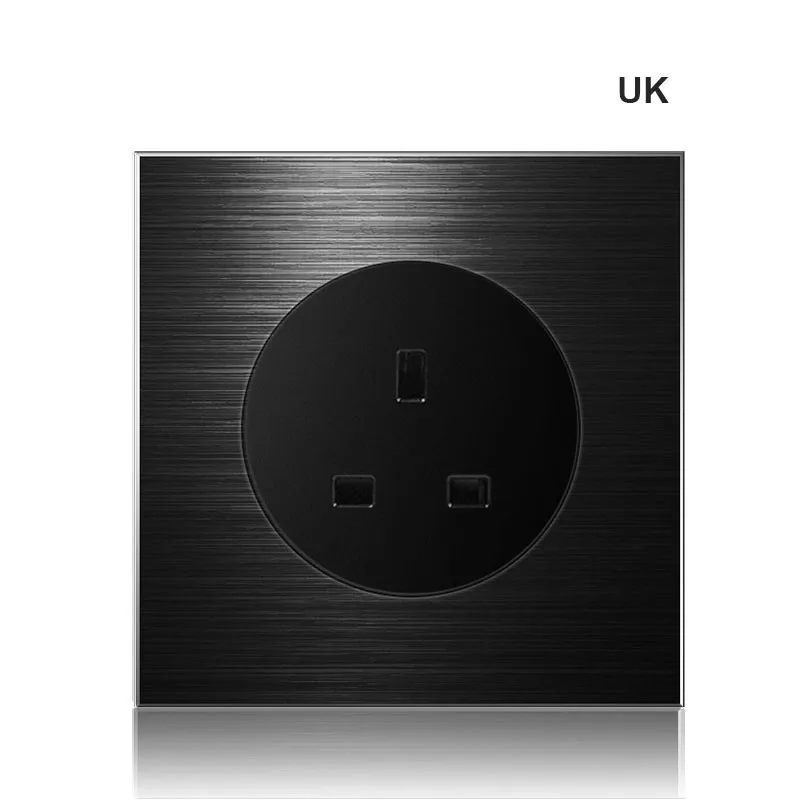 UK socket 86 Тип 1 2 3 4 банда 1 2 способ Черный алюминиевый сплав панель Переключатель Розетка светильник Европа промышленность переключатель Франция Германия Великобритания розетка led - Цвет: UK socket
