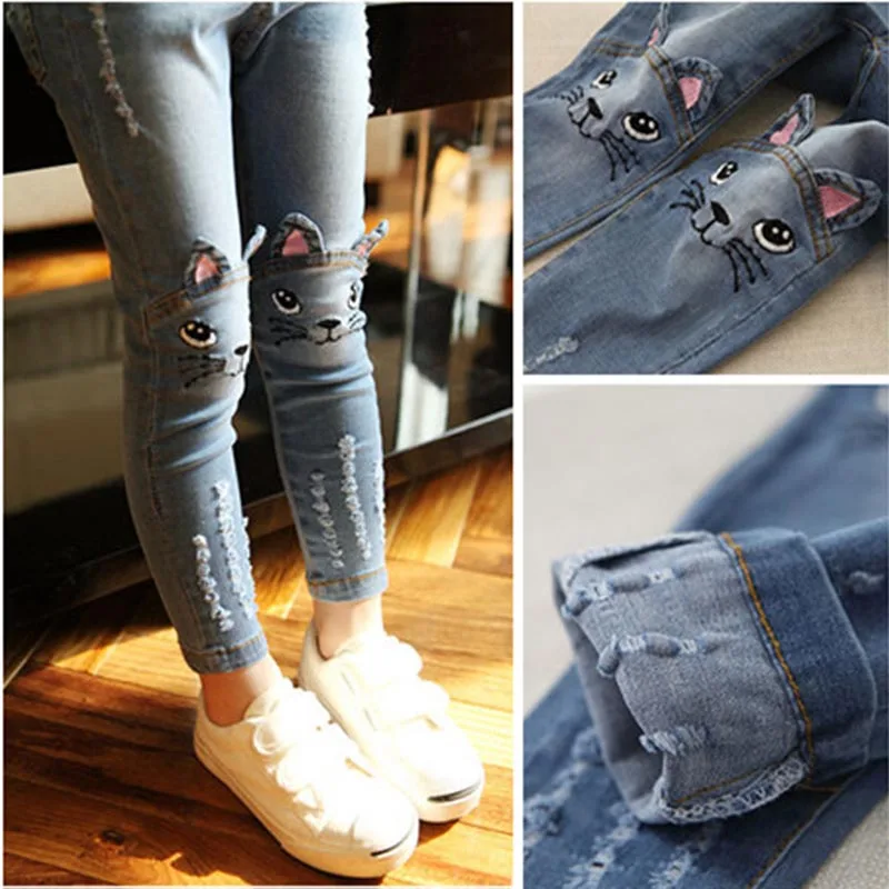 Джинсы для девочек хлопковые повседневные джинсовые штаны Милая одежда малышей