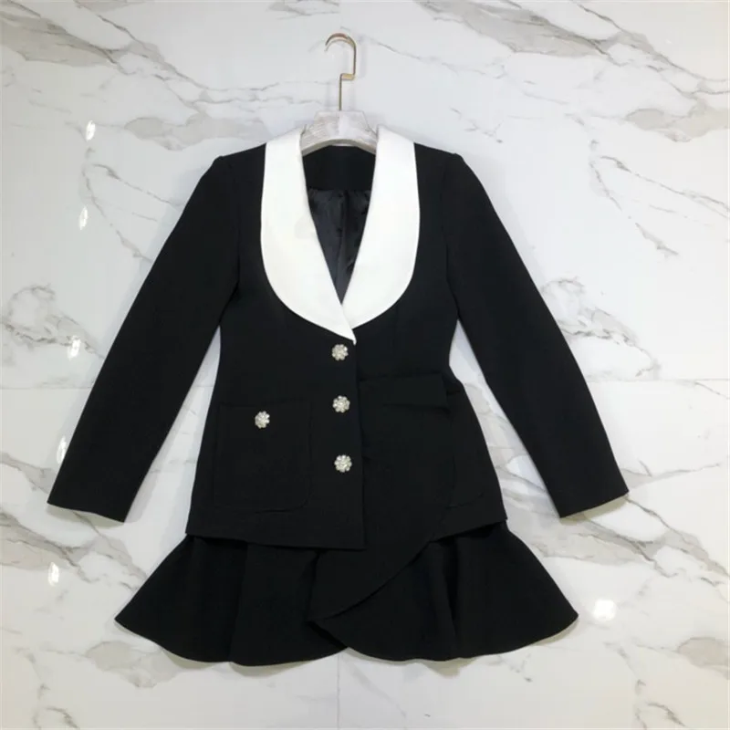 Женское элегантное черное платье с длинным рукавом и рюшами со стразами на