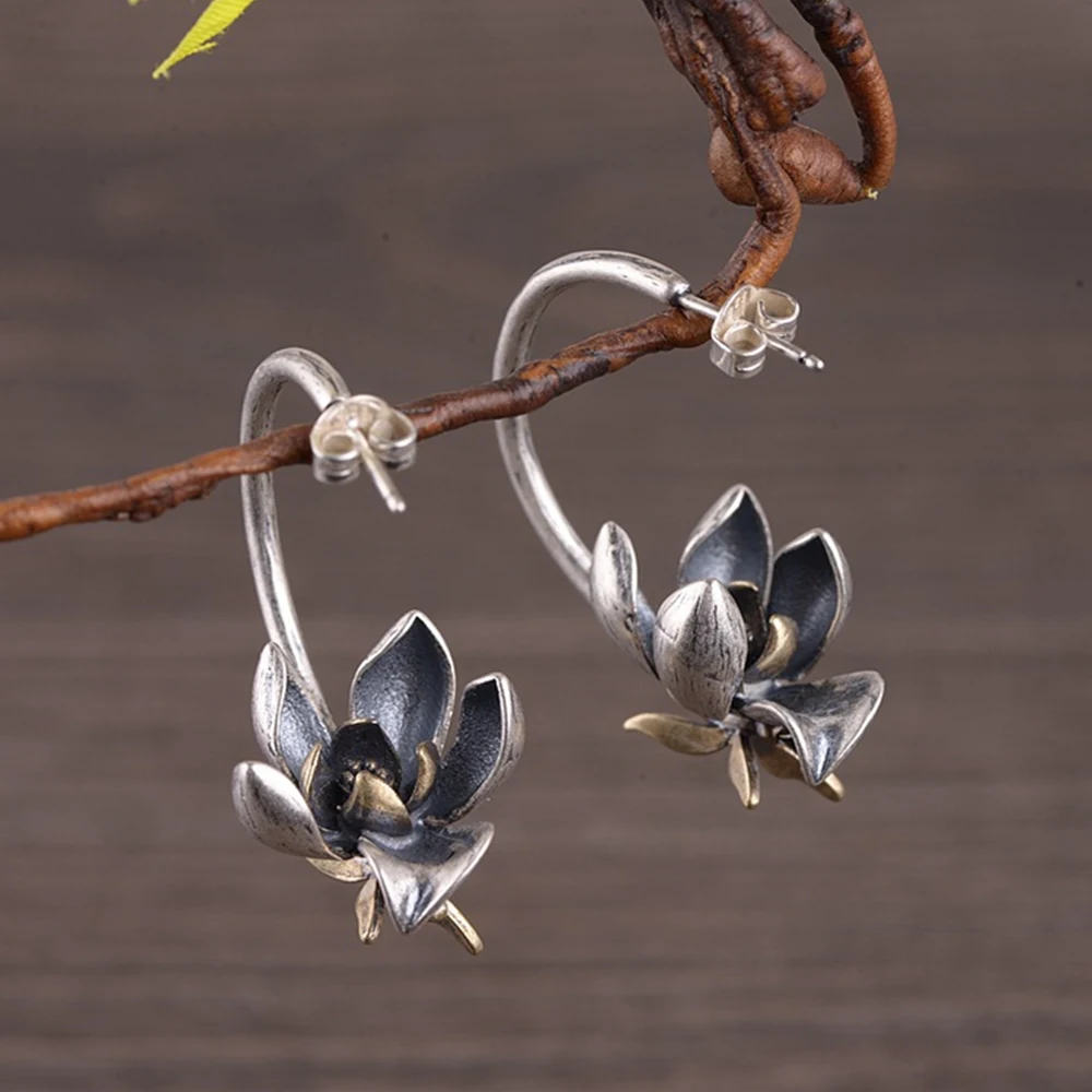 Женская Винтажная заколка для волос серебристая деревянная с 3d лотосом из эбенового дерева 18 см