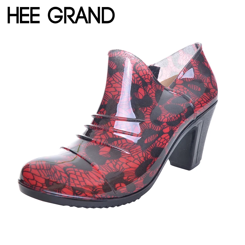 HEE GRAND/Женская обувь для дождливой погоды туфли лодочки с цветочным принтом