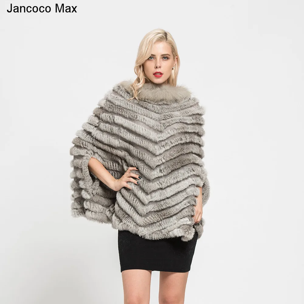 Jancoco Max+ Новинка, пончо с натуральным кроличьим мехом, зимняя модная Стильная накидка, Женская шаль для вечеринки S7112