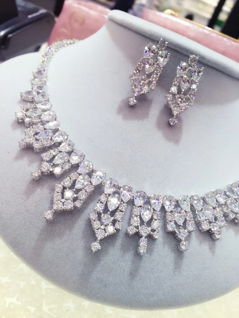 

New style Luxury AAA+ Cubic Zircon Earring and Necklace Wedding Jewelry Set For Brides Dress Accessories N0195/E5151