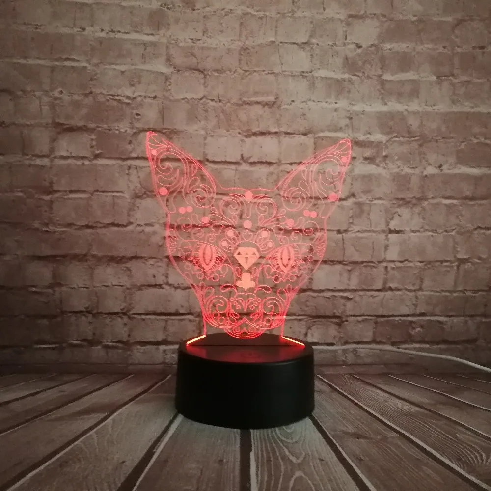 Новая таинственная голова кота оленя 3D USB RC лампа 7 видов цветов Изменение иллюзии