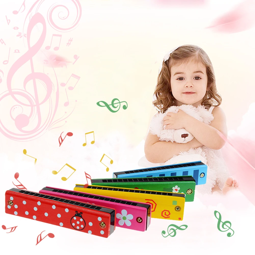 Детская деревянная пластиковая Губная гармошка Веселая двухрядная 16 отверстий