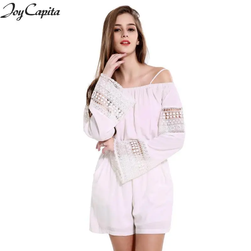 Joy Capita Casual Summer Jumpsuits Women 2017 Wide Leg Solid White Hollow Out Short Playsuits Combinaison Femme Pantalon | Женская