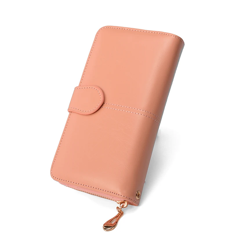 light pink Женский кошелек, женский кошелек, женский кожаный кошелек, длинный тройной Кошелек для монет, держатель для карт, денег, клатч, браслет, многофункциональная молния - Цвет: light pink