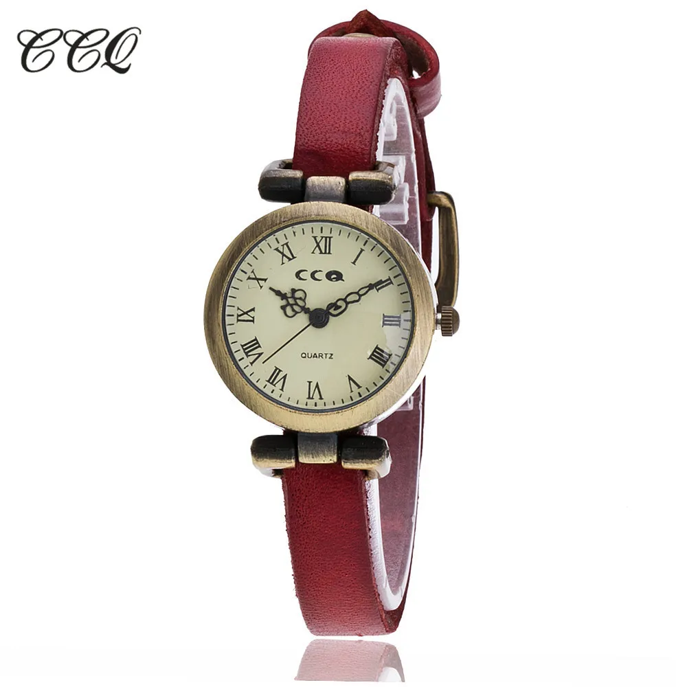 Женские кварцевые часы CCQ винтажные повседневные с кожаным ремешком в римском