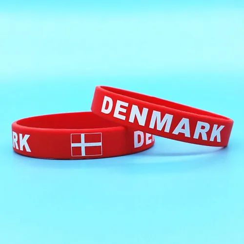 Denmark 2 шт. флаги мира Логотип Браслет Открытый спортивный силиконовый наручный браслет для мужчин и женщин эластичный резиновый браслет браслеты Чирлидер подарки - Окраска металла: Denmark