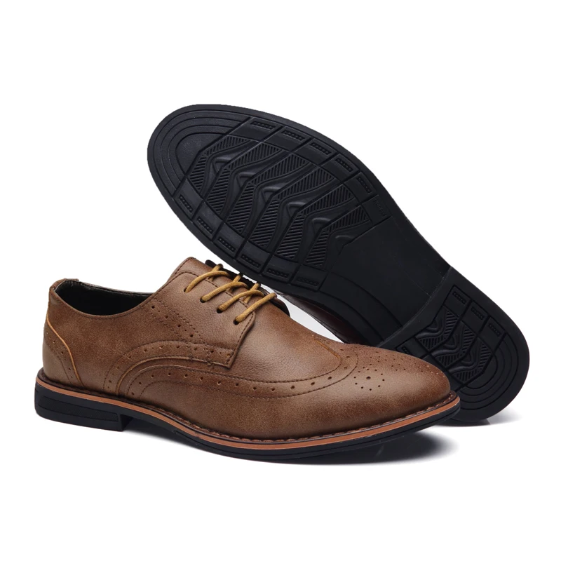 

VANCAT 2018 Luxury Leather Brogue Mens Flats Shoes Casual British Style Men oxfords Fashion Men Shoes Brand Dress Shoes For Men