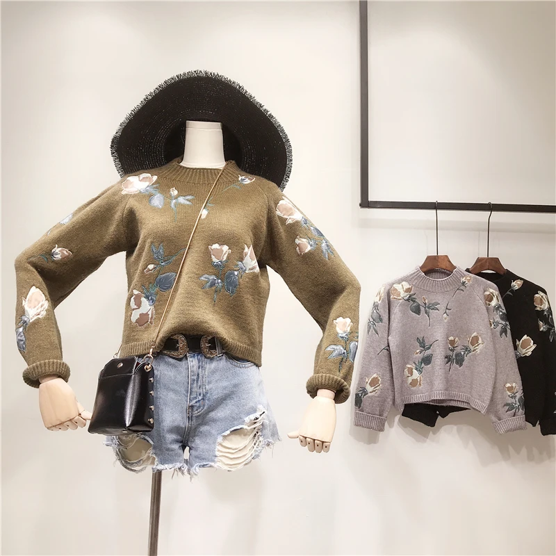 MUMUZI casual flower Sweater Women crewneck spring autumn female Knitted sweater Pullovers long Sleeve chic Soft Jumper tops
