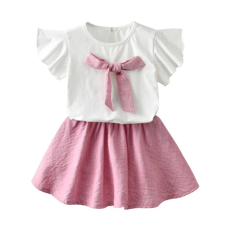 Летняя одежда для маленьких девочек из 2 предметов хлопковая футболка с