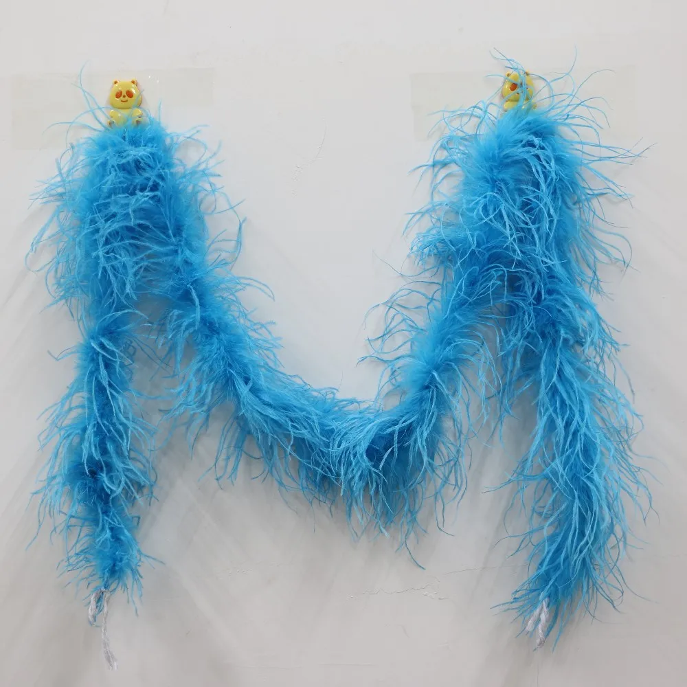 

2 meters long Cloth middle blue Feather Boa trim Home Room Wedding Party DIY Ostrich Plumage Decoration Festival Dyed Supplies