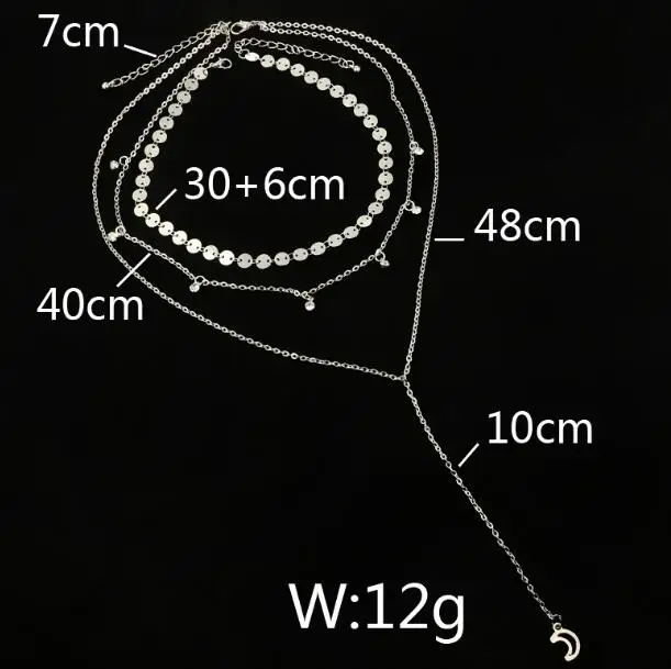 Bohemia Multilayer Necklace Wafer Chain Crystal Pendant Moon Layered Ethnic Women Gift Jewelery |
