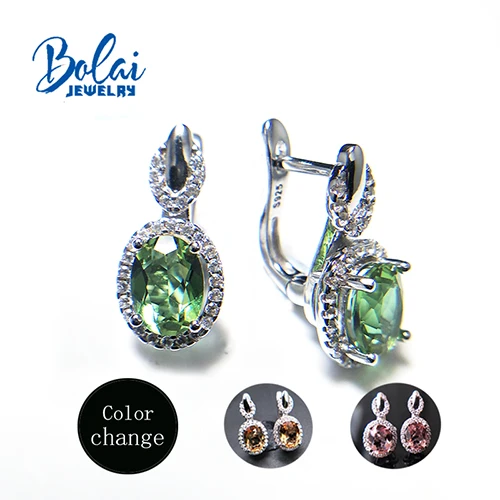 Bolaijewelry, Zultanite застежка серьги 925 серебро, созданные изменение цвета драгоценных камней ювелирные украшения для женщин подарок - Цвет камня: diaspore