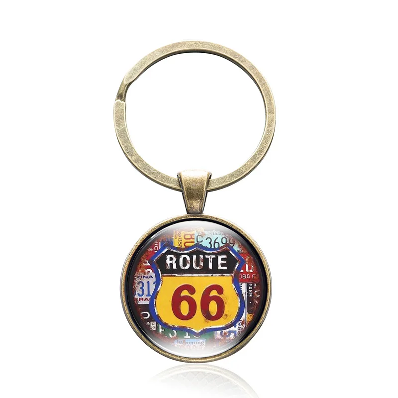 3 10 шт/лот US Route 66 брелоки сплав стекло кабошон брелок Подарочный на день рождение автомобиля ключ Классическая мода ювелирные изделия - Цвет: 3