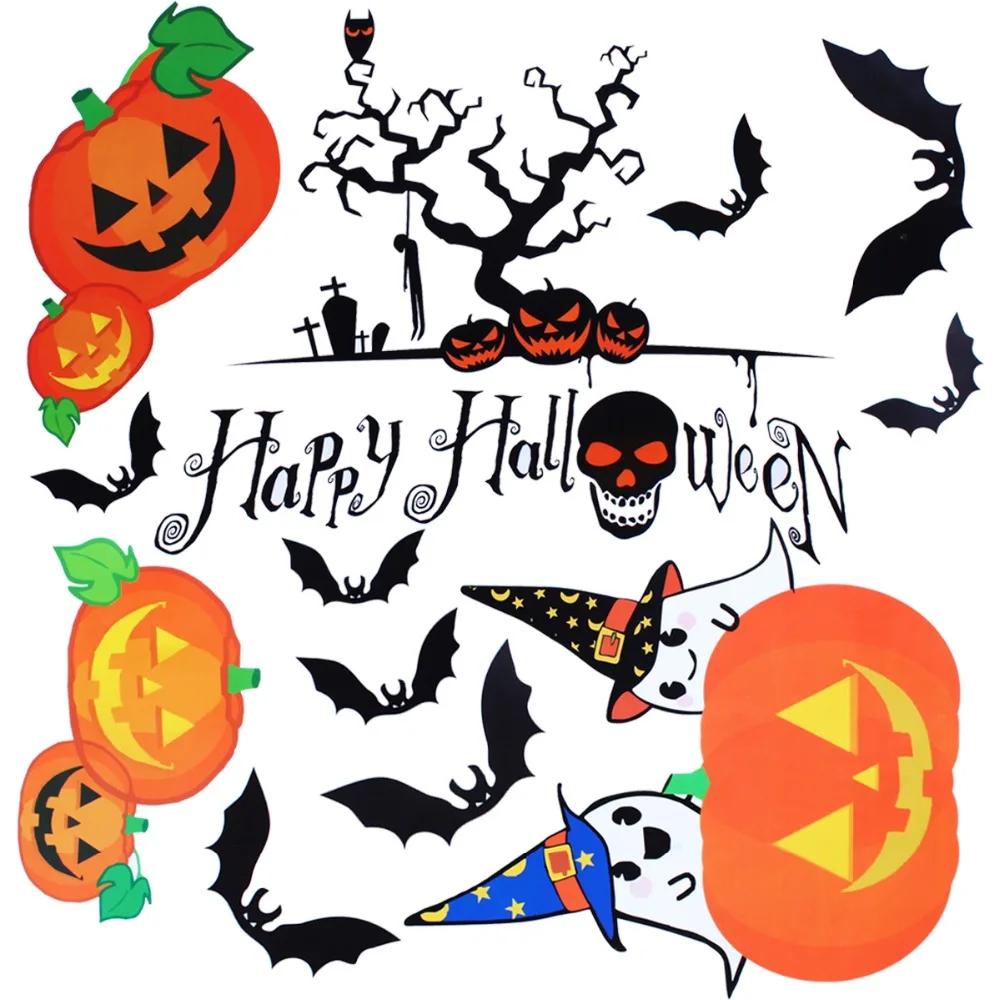 8 листов Хэллоуин окно цепляется счастливый тыква летучая мышь Черный кот