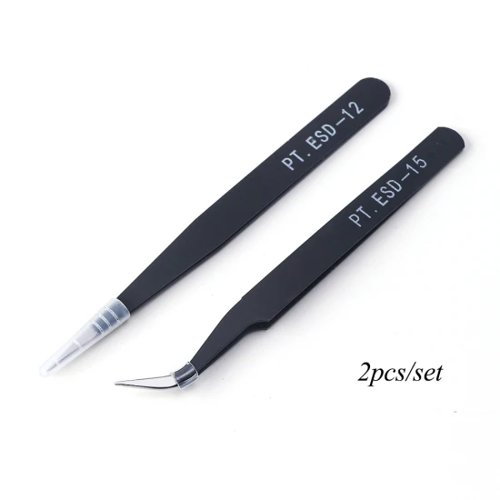Straight Curved set Черный пинцет для бровей для наращивания ресниц прямой+ изогнутый профессиональный дизайн ногтей набор пинцетов для ресниц инструменты для макияжа TRPTESD12/15 - Цвет: Straight Curved set