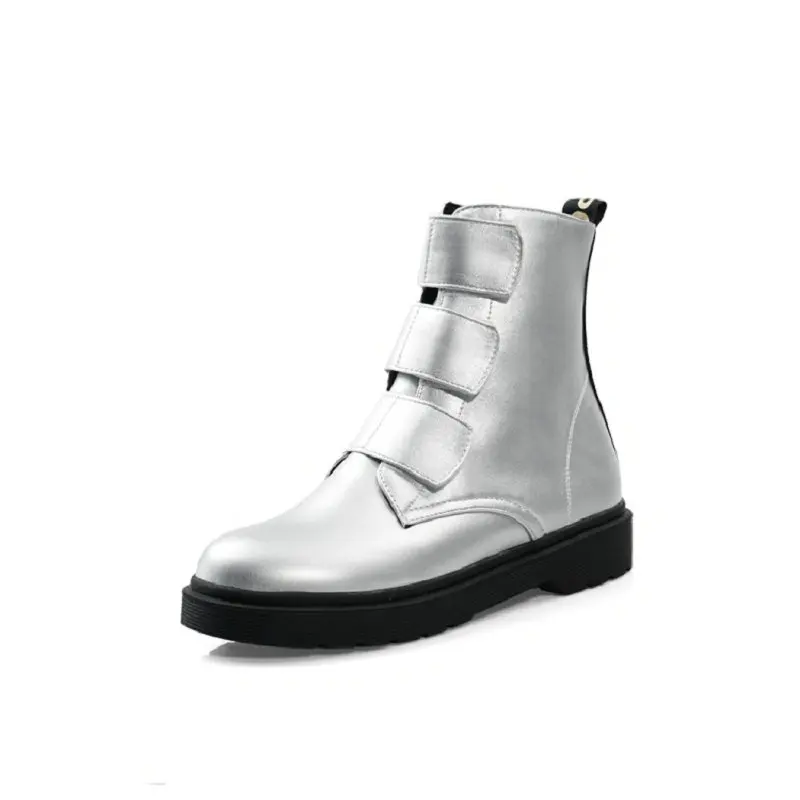 ZawsThia 2020 autumn winter hook &amp loop silver black comfortable woman flat shoes women platform martin ankle boots big size 43 | Обувь