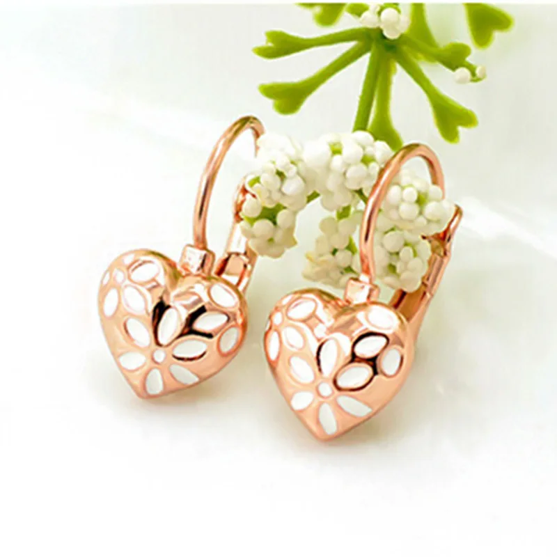 Ociki Rose Gold Color Austrian White Flower Heart Shape Crystal Earrings Office Jewelry for Women Girls Gift Drop Shipping | Украшения и