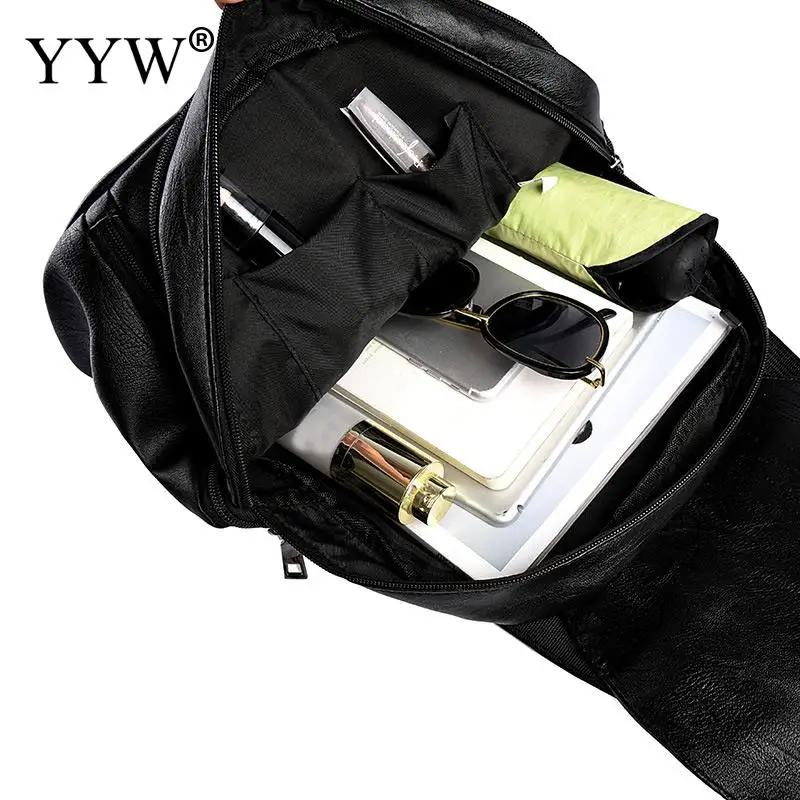 

YYW Women Leather Backpack Solid Black School Backpack Casual Travel Backpacks Teenager Daily Backpack Different Size For Choice