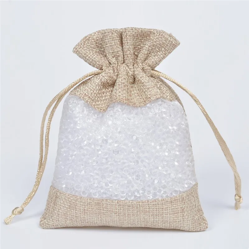 Jute Color 50 шт. прозрачное окно Лен органза льняная сумочка из мешковины джутовый Подарочный пакет шнурок мешочки ювелирные изделия упаковка Рождество Свадьба 3 размера - Цвет: Jute Color