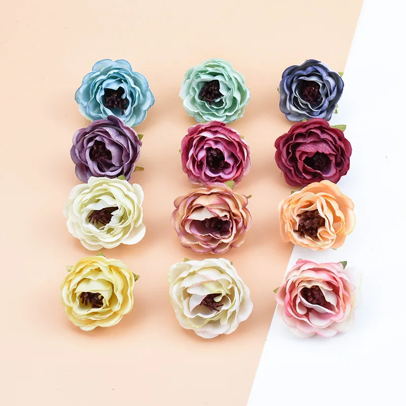 

10pcs Fake Stamen Pompom Decorative Flowers Wreaths Diy Gifts Box Artificial Plants Bride Brooch Home Decor Silk Roses Heads