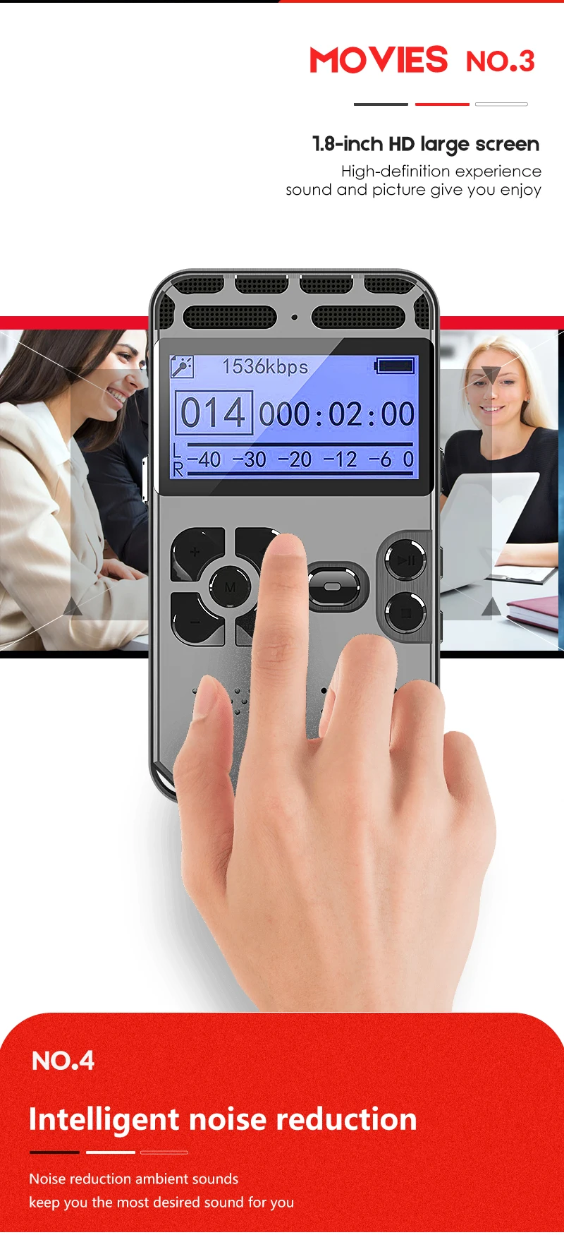 Поддержка 64G расширение Профессиональный скрытый диктофон регистратор MP3 HIFI стерео 1536KPS WAV записывающее устройство серый