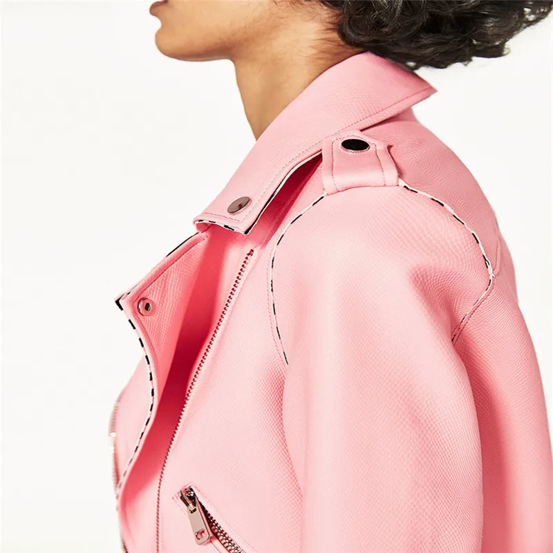 leather jacket Women Slim White Pink European New Fashion Multiple Zippers Belt Leather Coats Ladies PU Biker Woman jackets 2018 | Женская