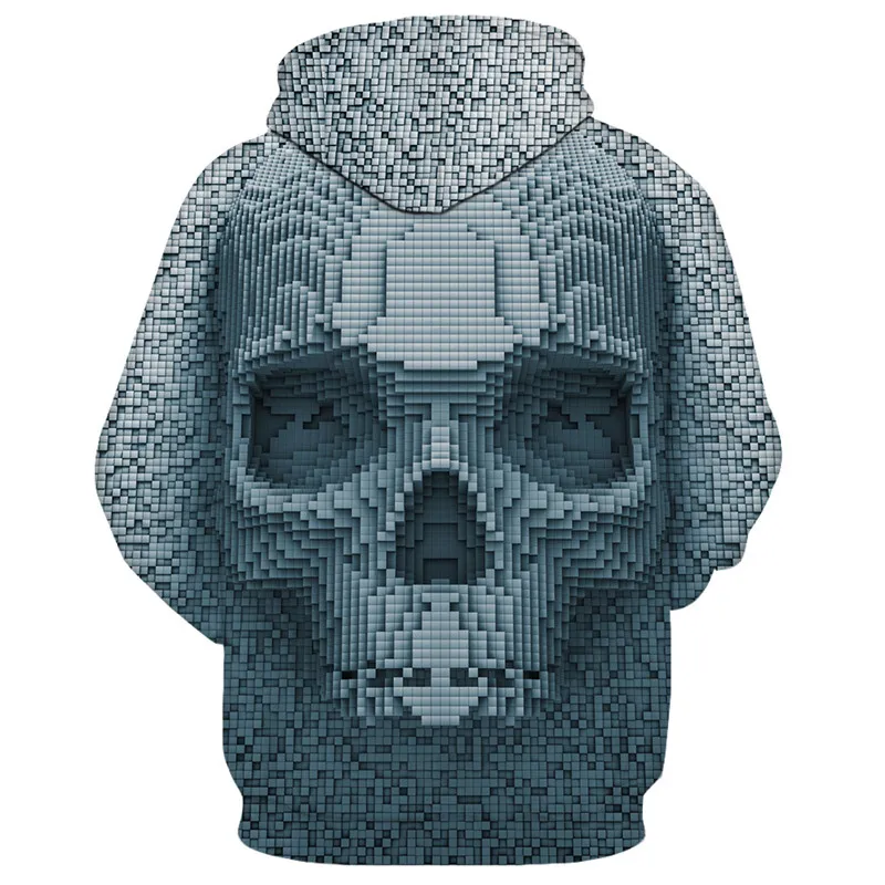 Пуловер с капюшоном и 3d изображением черепа Свитшот в стиле хип хоп уличная