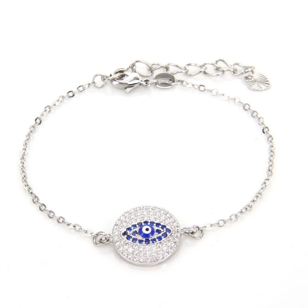 Томас звено цепи браслеты с четкими макро CZ синий Турция глаз компоновщик 18 + 4 см