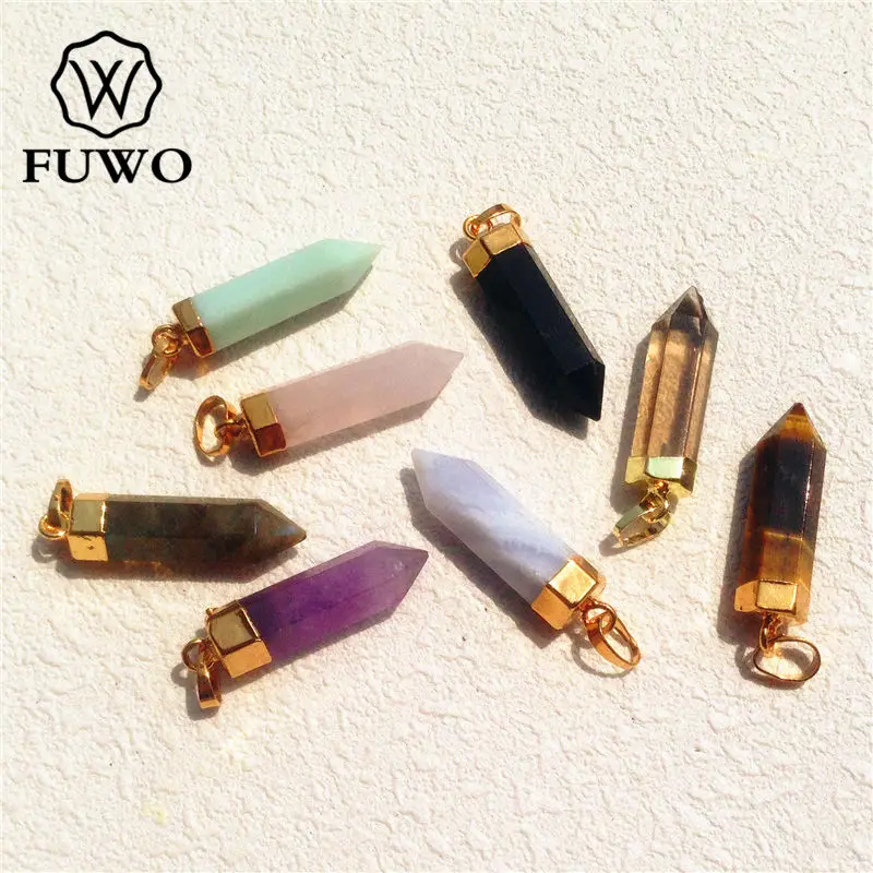 FUWO Натуральный Полудрагоценный камень Длинная подвеска 24 К золото